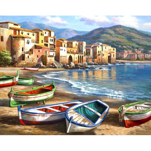 Colorful Boats by the Beach
