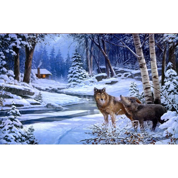 Winter Landscape & Howling Wolf