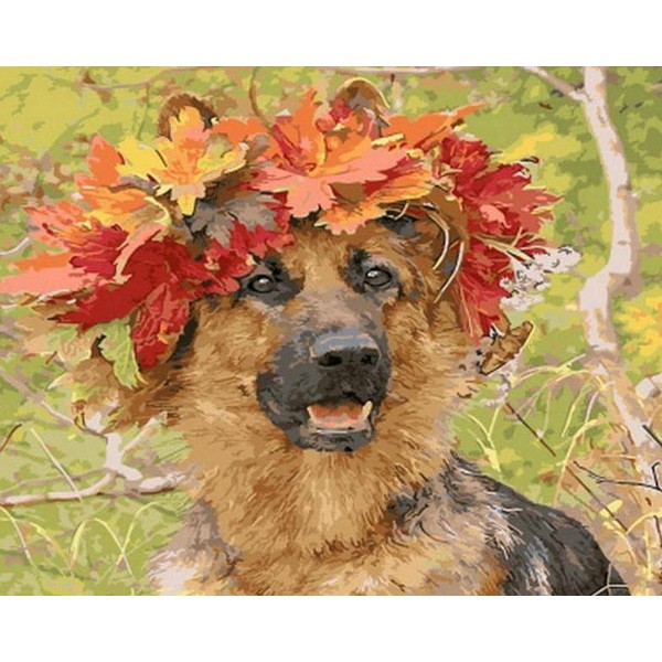 Dog with Leaves Hat
