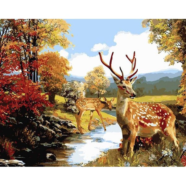 Deer Pair & Autumn Trees