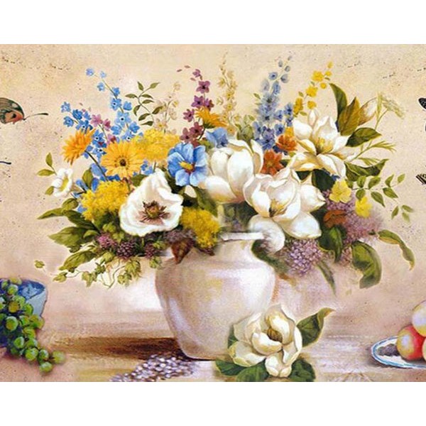 Colorful Floral Vase & Butterfly