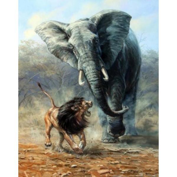 Elephant & Lion Fighting