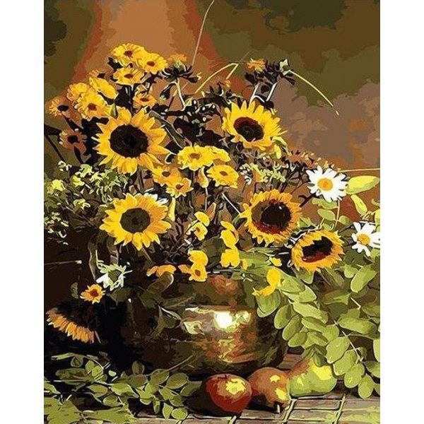 Sunflowers in Metal Pot