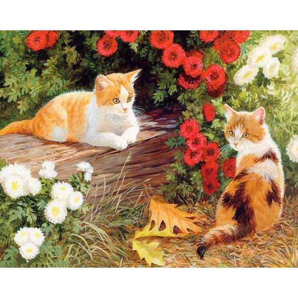 Cats Pair & Flowers
