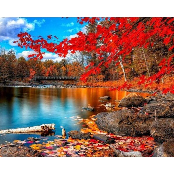 Amazing Lake View with Red Trees
