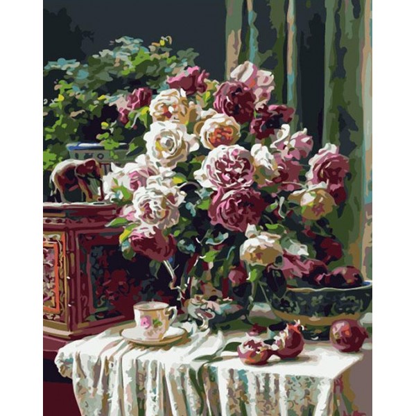 Colorful Roses in a Silver Vase