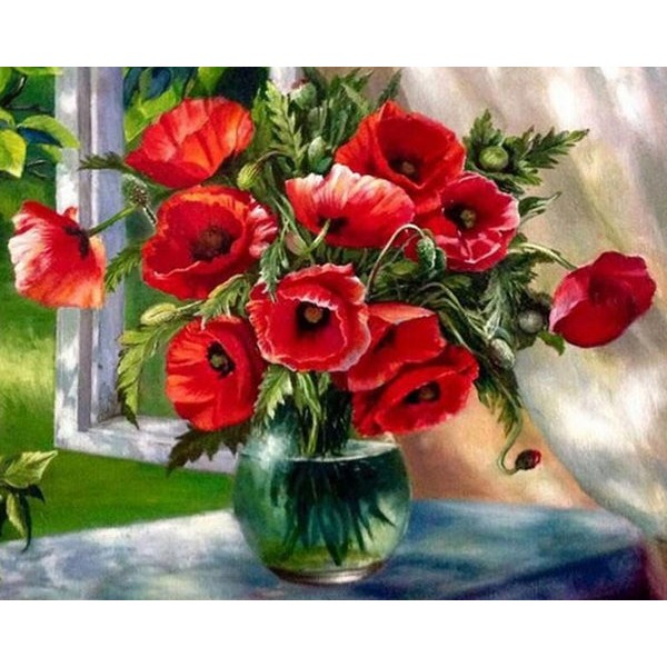 Red Poppies Floral Vase