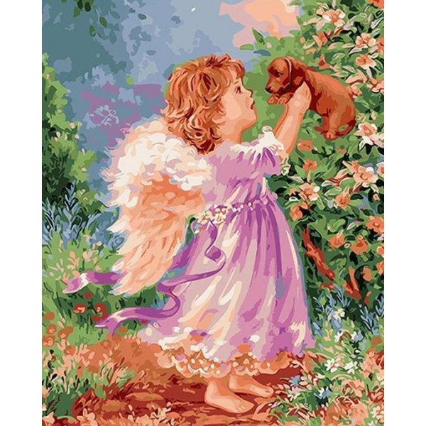 Angel Girl with Puppy