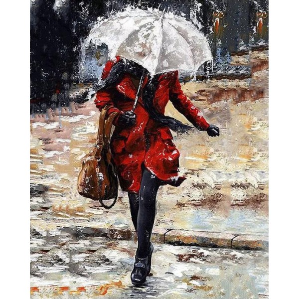 Girl Walking in Rain with Umbrella