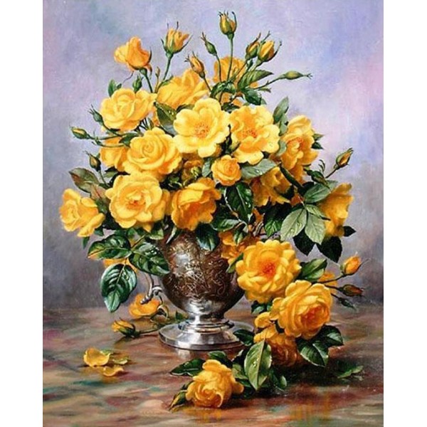Yellow Roses in a Metal Vase