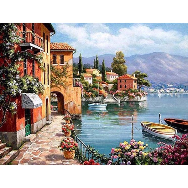 Floral & Boats Landscape Beauty