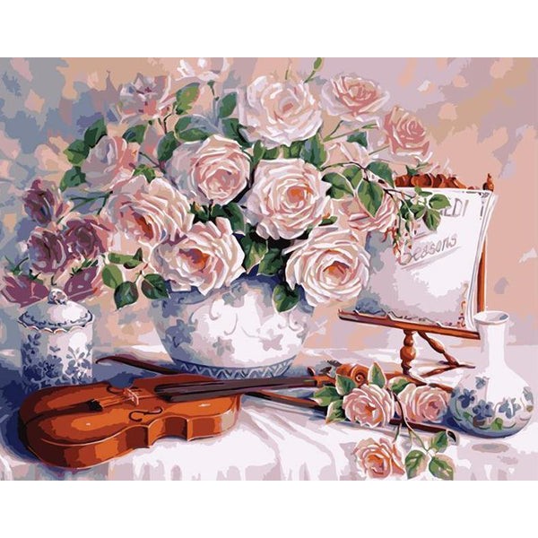 Violin & Pink Roses