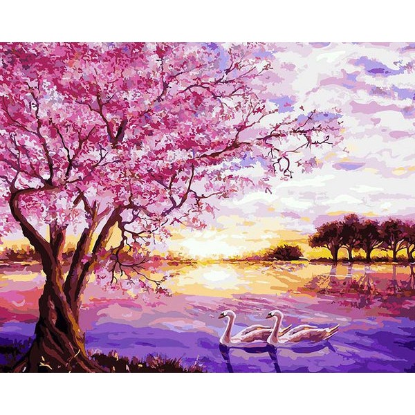 Cherry Blossom Tree & Swans