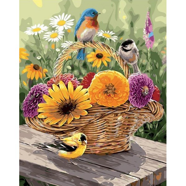 Sparrows & Flowers Basket