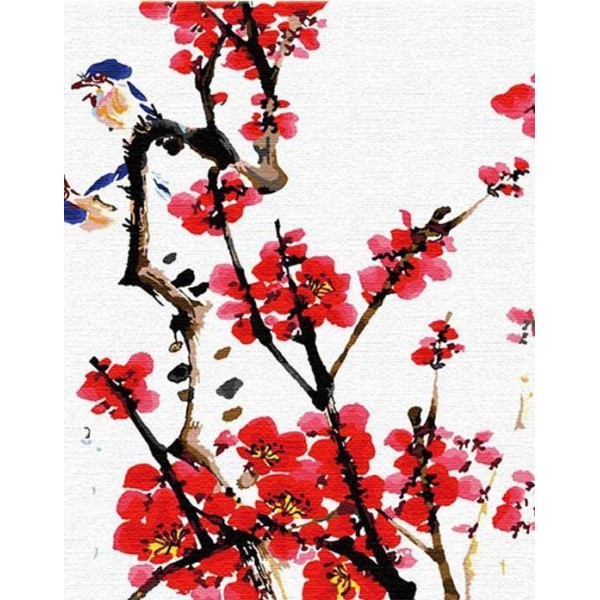 Red Flowers & Birds Painting