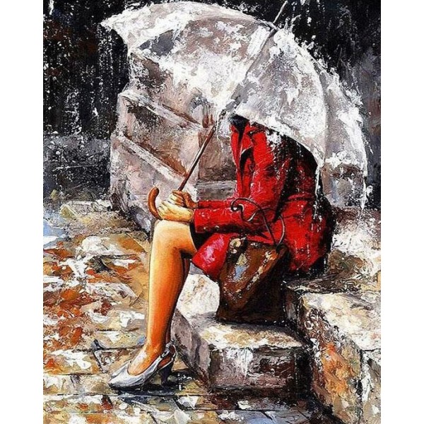 Girl in Rain with Umbrella