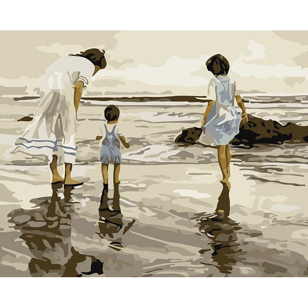 Mother with Kids on the Beach