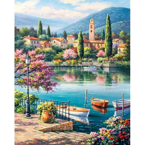Awesome Landscape with Boats & Flowers