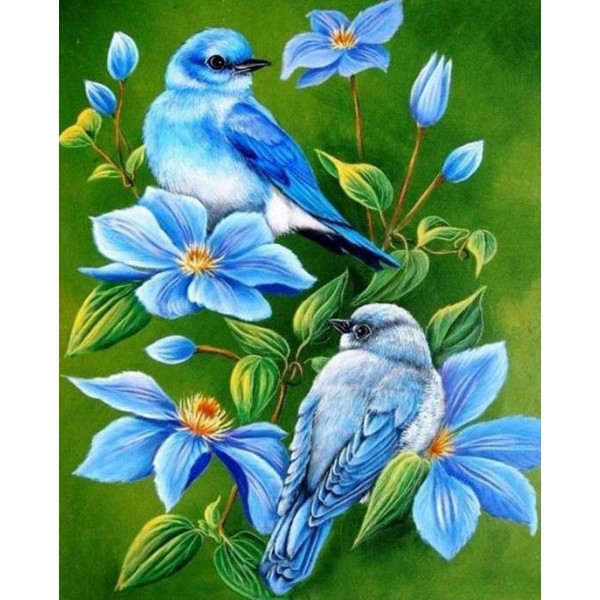 Blue Birds on Blue Flowers
