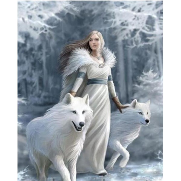 Gorgeous Lady with White Wolves
