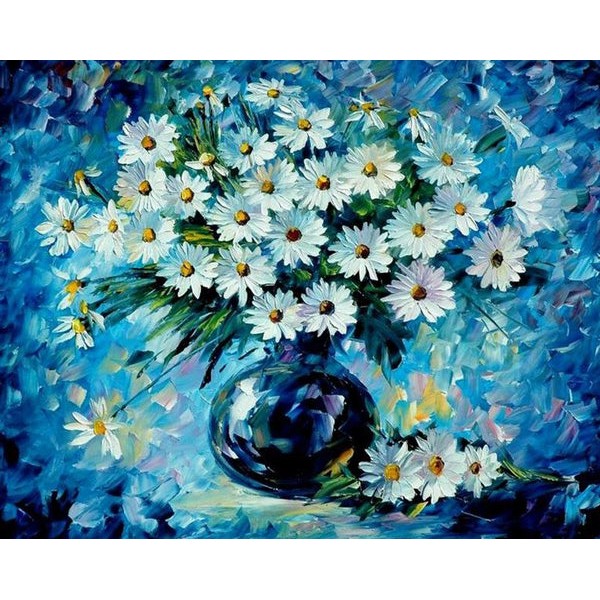 White Daisies with Blue Background