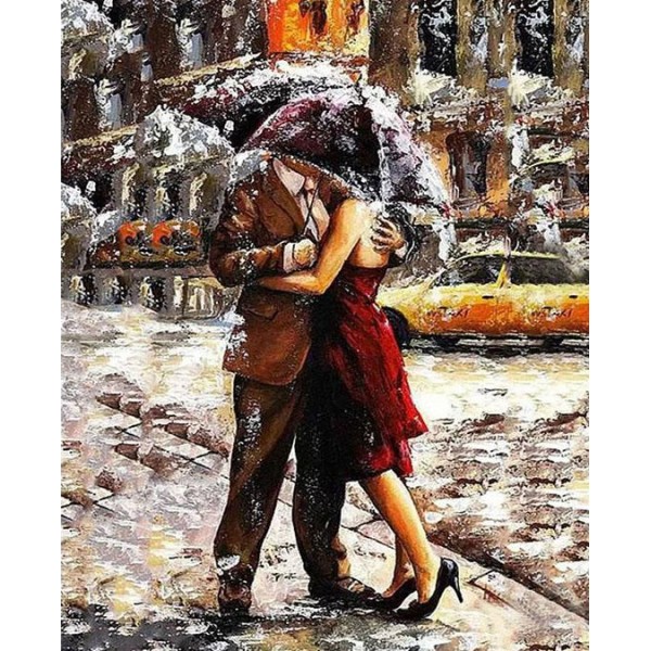 Romantic Couple Hugging in Rain