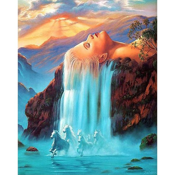 Fantasy Girl Waterfall & Horses