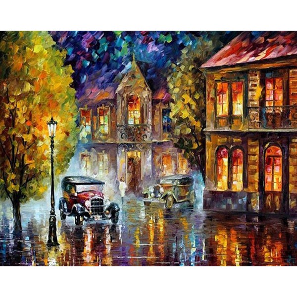 Rainy Street & Vehicles - Leonid Afremov