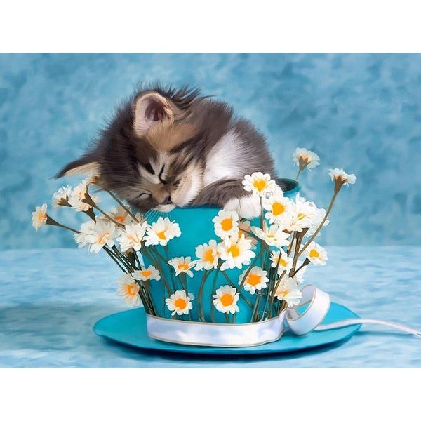 Cute Kitty in Floral Cup