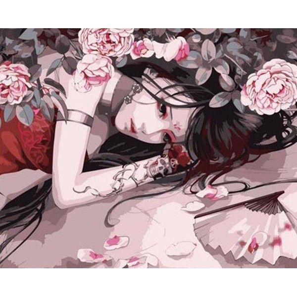 Japanese Anime Girl & Flowers