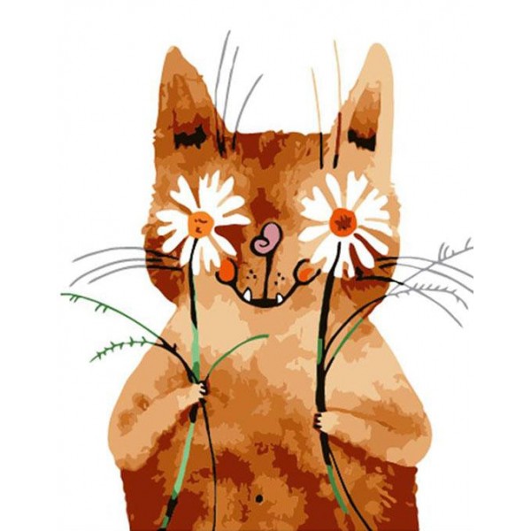 Cartoon Cat with Floral Eyes