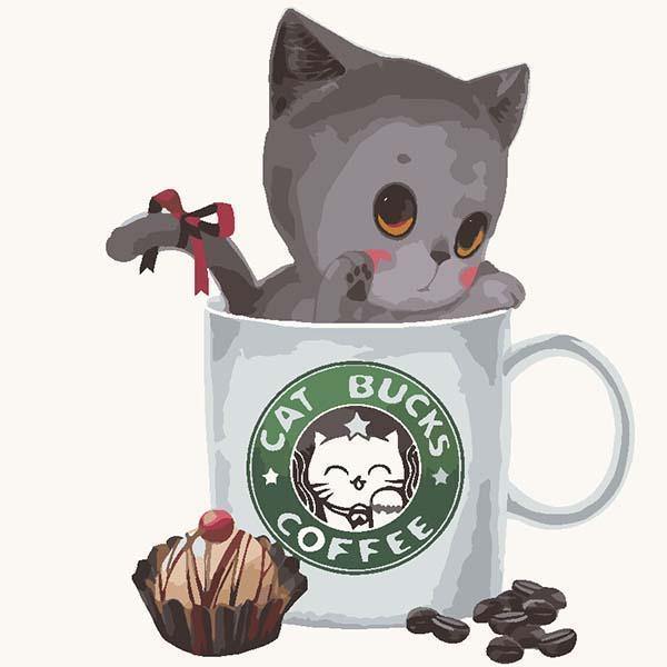 Cartoon Cat in Coffee Mug
