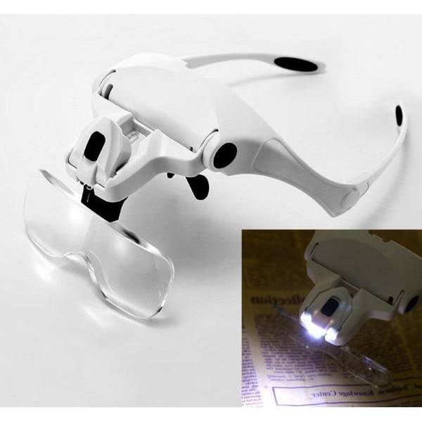 Adjustable 5 Lens Loupe LED Light Headband Magnifier Glass Lamp