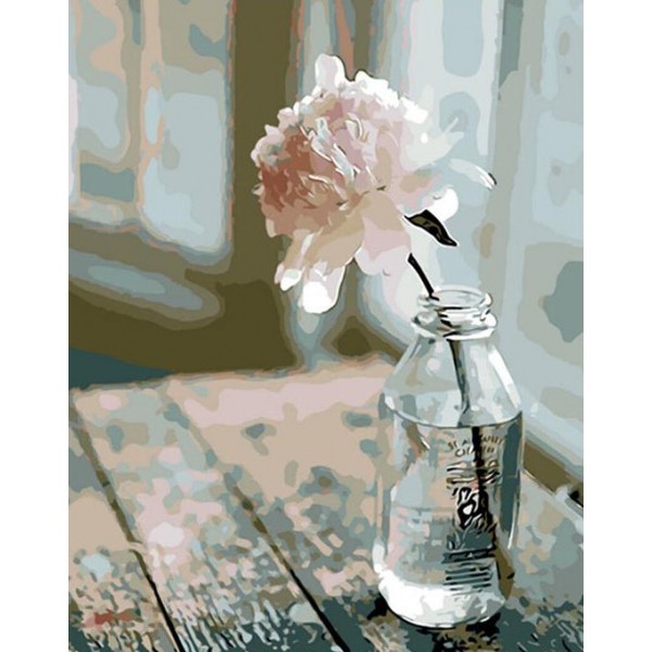 Peony Flower in Glass Bottle