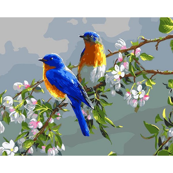 Blue Birds on Tree Branch