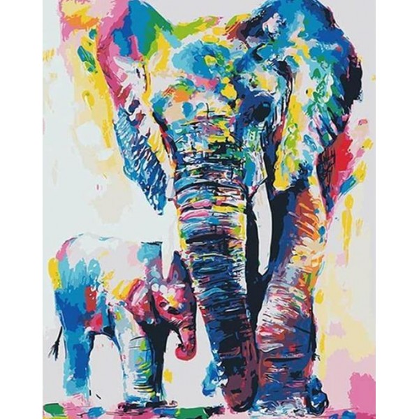 Colorful Elephant with baby